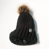 Black satin-lined beanie winter hat toque