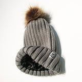 Dark grey satin-lined beanie winter hat toque