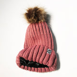 Dark pink satin-lined beanie winter hat toque