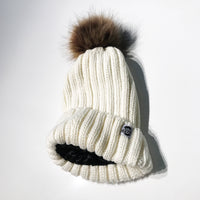 White satin-lined beanie winter hat toque