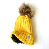Mustard satin-lined beanie winter hat toque